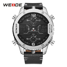 WEIDE men's Sports watch Analog Hands Digital Calendar Quartz Brown Leather Strap Wrist watches - Lafix