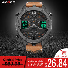 WEIDE men's Sports watch Analog Hands Digital Calendar Quartz Brown Leather Strap Wrist watches - Lafix