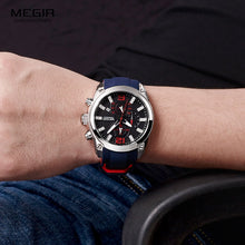 Megir Men's Chronograph Analog Quartz Watch with Date, Luminous Hands, Waterproof Silicone Rubber Strap Wristswatch - Lafix