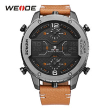 WEIDE men's Sports watch Analog Hands Digital Calendar Quartz Brown Leather Strap Wrist watches - Lafix