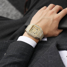 Hip Hop Iced Out Men Watch Square Diamond Quartz Luxury Mens Wrist Watches Gold Roman Calendar Steel Clock Relogio Masculino - Lafix