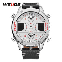 WEIDE men's Sports watch Analog Hands Digital Calendar Quartz Brown Leather Strap Wrist watches - Lafix