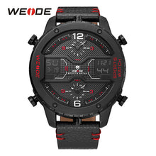 WEIDE men's Sports watch Analog Hands Digital Calendar Quartz Brown Leather Strap Wrist watches - Lafix
