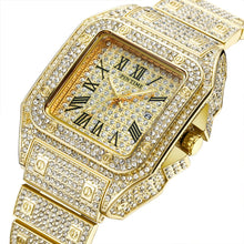 Hip Hop Iced Out Men Watch Square Diamond Quartz Luxury Mens Wrist Watches Gold Roman Calendar Steel Clock Relogio Masculino - Lafix