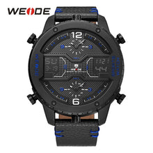 WEIDE men's Sports watch Analog Hands Digital Calendar Quartz Brown Leather Strap Wrist watches - Lafix