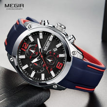 Megir Men's Chronograph Analog Quartz Watch with Date, Luminous Hands, Waterproof Silicone Rubber Strap Wristswatch - Lafix