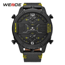 WEIDE men's Sports watch Analog Hands Digital Calendar Quartz Brown Leather Strap Wrist watches - Lafix