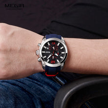 Megir Men's Chronograph Analog Quartz Watch with Date, Luminous Hands, Waterproof Silicone Rubber Strap Wristswatch - Lafix
