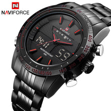NAVIFORCE Stainless Steel Quartz Watch Men Digital LED Sports Wristwatch - Lafix