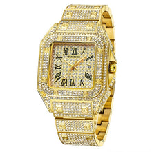 Hip Hop Iced Out Men Watch Square Diamond Quartz Luxury Mens Wrist Watches Gold Roman Calendar Steel Clock Relogio Masculino - Lafix