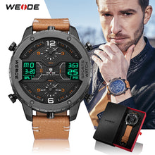 WEIDE men's Sports watch Analog Hands Digital Calendar Quartz Brown Leather Strap Wrist watches - Lafix