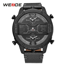 WEIDE men's Sports watch Analog Hands Digital Calendar Quartz Brown Leather Strap Wrist watches - Lafix