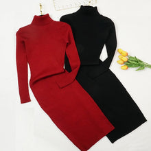Autumn Winter Women Knitted Dress Turtleneck Sweater Dresses Lady Slim Bodycon Long Sleeve Bottoming Dress Vestidos PP021 - Lafix