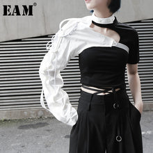 [EAM] 2019 New Spring Summer Lapel One-sided Long-sleeved Accessories Irregular Personality Shirt Women Blouse Fashion  JX407 - Lafix