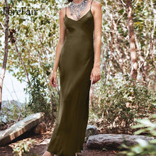 Forefair Sexy Maxi Satin Dress Summer Women Slit V Neck High Waist Off Shoulder Black Red Slip Silk Long Dress Party Club - Lafix