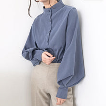Vintage Lantern Sleeve Autumn Winter Thicken Women Shirt Blouses Single Breasted Blouse Female Loose Shirts Tops blusas mujer - Lafix