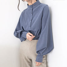 Vintage Lantern Sleeve Autumn Winter Thicken Women Shirt Blouses Single Breasted Blouse Female Loose Shirts Tops blusas mujer - Lafix