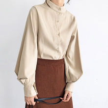 Vintage Lantern Sleeve Autumn Winter Thicken Women Shirt Blouses Single Breasted Blouse Female Loose Shirts Tops blusas mujer - Lafix