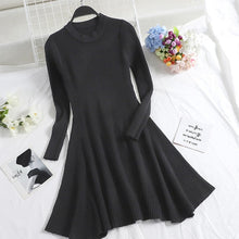 Women Long Sleeve Sweater Dress Women's Irregular Hem Casual Autumn Winter Dress Women O-neck A Line Short Mini Knitted Dresses - Lafix