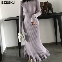 2019 autumn winter thick mermaid maxi sweater dress women o-neck long sweater dress elegant female a-line slim sexy knit dress - Lafix