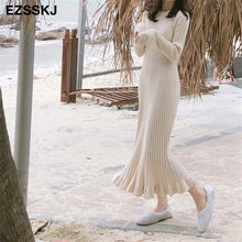 2019 autumn winter thick mermaid maxi sweater dress women o-neck long sweater dress elegant female a-line slim sexy knit dress - Lafix