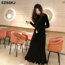2019 autumn winter thick mermaid maxi sweater dress women o-neck long sweater dress elegant female a-line slim sexy knit dress - Lafix