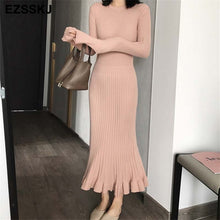 2019 autumn winter thick mermaid maxi sweater dress women o-neck long sweater dress elegant female a-line slim sexy knit dress - Lafix