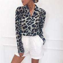 Vintage Blouse Long Sleeve Sexy Leopard Print Blouse Turn Down Collar Lady Office Shirt Tunic Casual Loose Tops Plus Size Blusas - Lafix