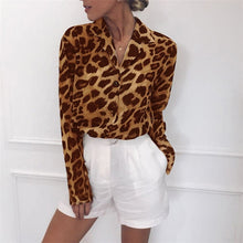 Vintage Blouse Long Sleeve Sexy Leopard Print Blouse Turn Down Collar Lady Office Shirt Tunic Casual Loose Tops Plus Size Blusas - Lafix