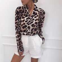 Vintage Blouse Long Sleeve Sexy Leopard Print Blouse Turn Down Collar Lady Office Shirt Tunic Casual Loose Tops Plus Size Blusas - Lafix
