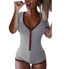 Bodysuit Women 2019 New Sexy Body Lady V Neck Long Sleeve Bodycon Jumpsuit Buttons Casual Pink Patchwork Knit Cotton Bodysuits - Lafix