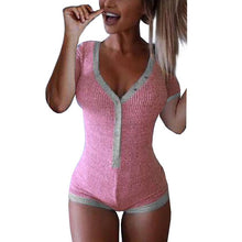 Bodysuit Women 2019 New Sexy Body Lady V Neck Long Sleeve Bodycon Jumpsuit Buttons Casual Pink Patchwork Knit Cotton Bodysuits - Lafix