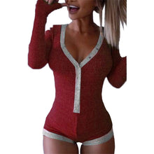 Bodysuit Women 2019 New Sexy Body Lady V Neck Long Sleeve Bodycon Jumpsuit Buttons Casual Pink Patchwork Knit Cotton Bodysuits - Lafix