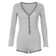 Bodysuit Women 2019 New Sexy Body Lady V Neck Long Sleeve Bodycon Jumpsuit Buttons Casual Pink Patchwork Knit Cotton Bodysuits - Lafix