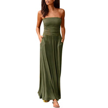 UZZDSS Womens Bandeau Holiday Off Shoulder Long Dress Ladies Summer Solid Maxi Dress Black dropshipping - Lafix