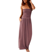 UZZDSS Womens Bandeau Holiday Off Shoulder Long Dress Ladies Summer Solid Maxi Dress Black dropshipping - Lafix