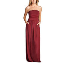 UZZDSS Womens Bandeau Holiday Off Shoulder Long Dress Ladies Summer Solid Maxi Dress Black dropshipping - Lafix