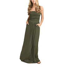 Duzeala Womens Bandeau Holiday Off Shoulder Long Dress Ladies Summer Solid Maxi Dress dropshipping - Lafix