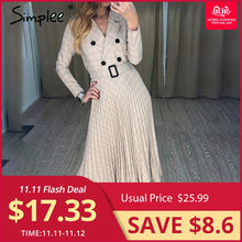 Simplee Vintage pleated belt plaid dress women Elegant office ladies blazer dresses Long sleeve female autumn midi party dress - Lafix