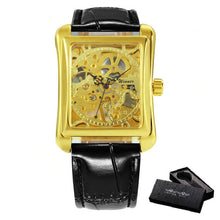 WINNER Retro Ladies Mechanical Watch Men Women Wristwatches Skeleton Rectangle Watches Leather Strap Couple Gift for Lover - Lafix