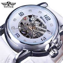 Winner 2017 Ladies Diamond Display Women Top Brand Luxury White Simple Skeleton Transparent Case Automatic Mechanical Watches - Lafix