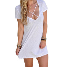 2016 Fashion Women Summer Dress Short Sleeve Bodycon Sexy Evening Party Solid Mini Dress Casual Party Dress - Lafix