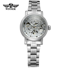 WINNER Ladies Classic Automatic Mechanical Watch Self-Wind Carving Skeleton Roman Index Dial Full Steel Women Wrist Watches - Lafix