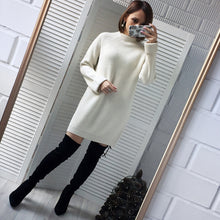 Autumn Winter Solid Knitted Cotton Sweater Dresses Women Fashion Loose O-neck Pullover Female Knitted Dress Vestidos Feminino - Lafix