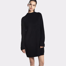 Autumn Winter Solid Knitted Cotton Sweater Dresses Women Fashion Loose O-neck Pullover Female Knitted Dress Vestidos Feminino - Lafix