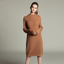 Autumn Winter Solid Knitted Cotton Sweater Dresses Women Fashion Loose O-neck Pullover Female Knitted Dress Vestidos Feminino - Lafix