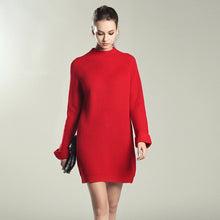 Autumn Winter Solid Knitted Cotton Sweater Dresses Women Fashion Loose O-neck Pullover Female Knitted Dress Vestidos Feminino - Lafix