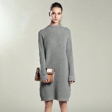 Autumn Winter Solid Knitted Cotton Sweater Dresses Women Fashion Loose O-neck Pullover Female Knitted Dress Vestidos Feminino - Lafix