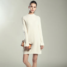 Autumn Winter Solid Knitted Cotton Sweater Dresses Women Fashion Loose O-neck Pullover Female Knitted Dress Vestidos Feminino - Lafix