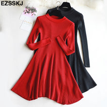 chic Autumn Winter black Sweater Dress Women o-neck Long Sleeve A Line thick Knit mini Dress female girl short bodycon dress - Lafix